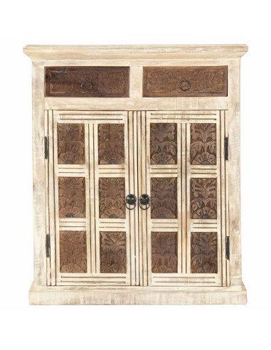 Credenza Bianca 65x30x75 cm in Legno Massello di Mango