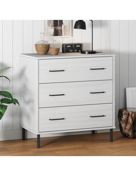 Credenza con 3 Cassetti Bianca 77x40x79,5cm Legno Massello OSLO