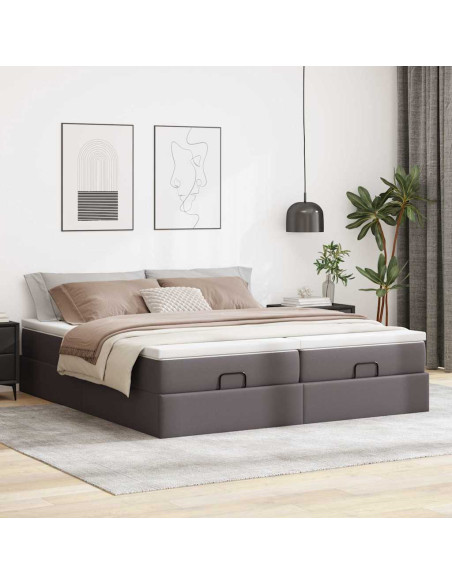 Struttura Letto Pouf con Materassi Grigio 160x200 cm Similpelle