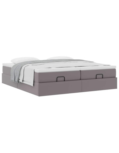 Struttura Letto Pouf con Materassi Grigio 160x200 cm Similpelle