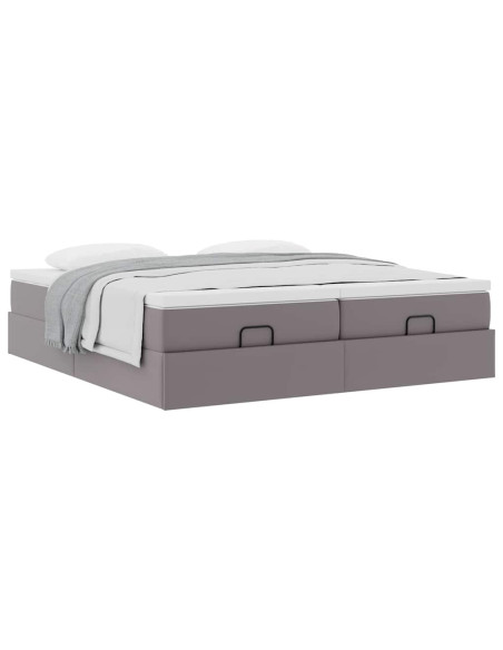 Struttura Letto Pouf con Materassi Grigio 160x200 cm Similpelle