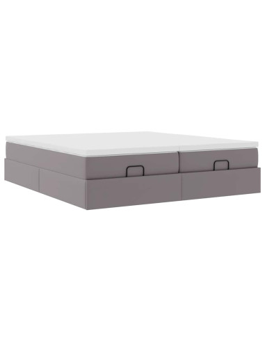 Struttura Letto Pouf con Materassi Grigio 160x200 cm Similpelle