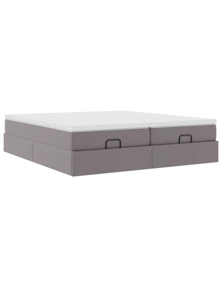 Struttura Letto Pouf con Materassi Grigio 160x200 cm Similpelle