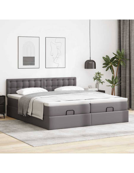 Struttura Letto Pouf con Materassi Grigio 160x200 cm Similpelle