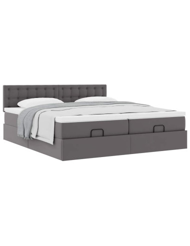 Struttura Letto Pouf con Materassi Grigio 160x200 cm Similpelle