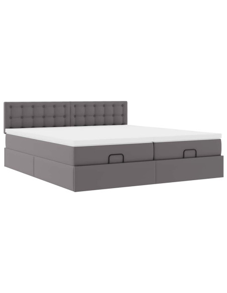 Struttura Letto Pouf con Materassi Grigio 160x200 cm Similpelle