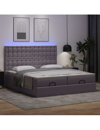 Pouf Letto con Materassi e LED Grigio 160x200cm Similpelle