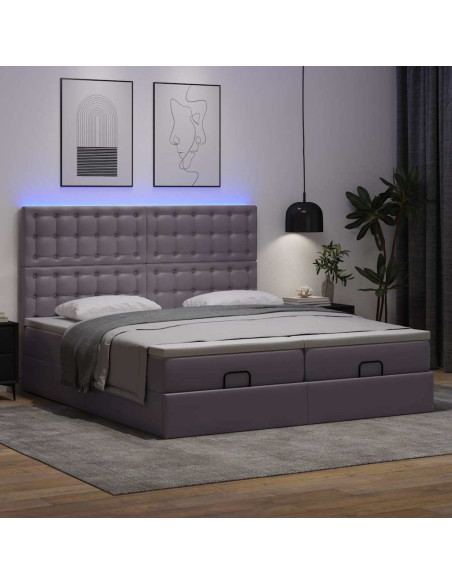 Pouf Letto con Materassi e LED Grigio 160x200cm Similpelle