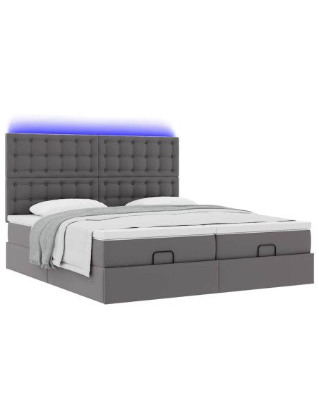 Pouf Letto con Materassi e LED Grigio 160x200cm Similpelle