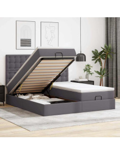 Struttura Letto Pouf con Materassi Grigio 160x200 cm Similpelle