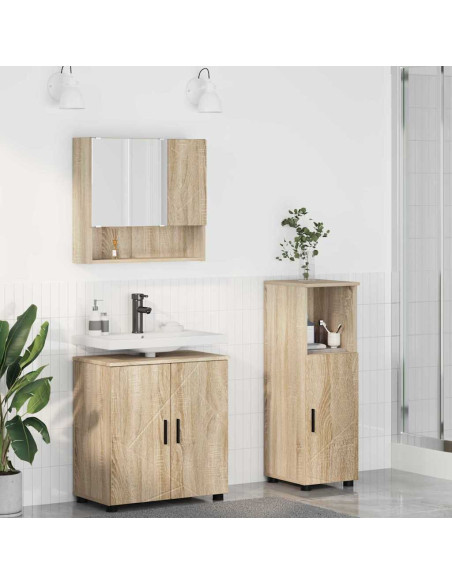 Set di mobili per il bagno con porta 3 pcs Rovere Sonoma