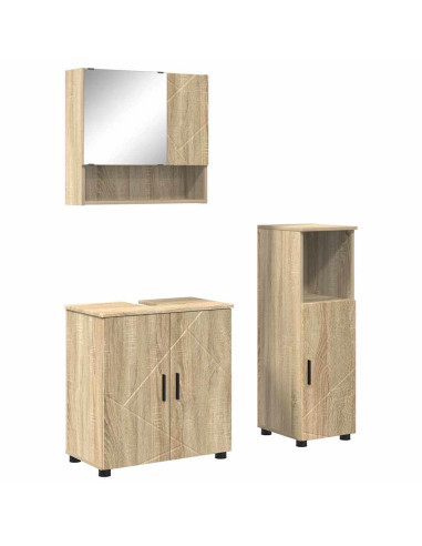 Set di mobili per il bagno con porta 3 pcs Rovere Sonoma