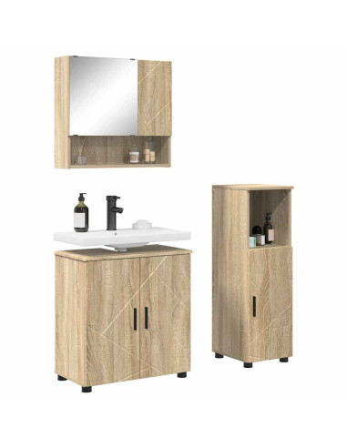 Set di mobili per il bagno con porta 3 pcs Rovere Sonoma