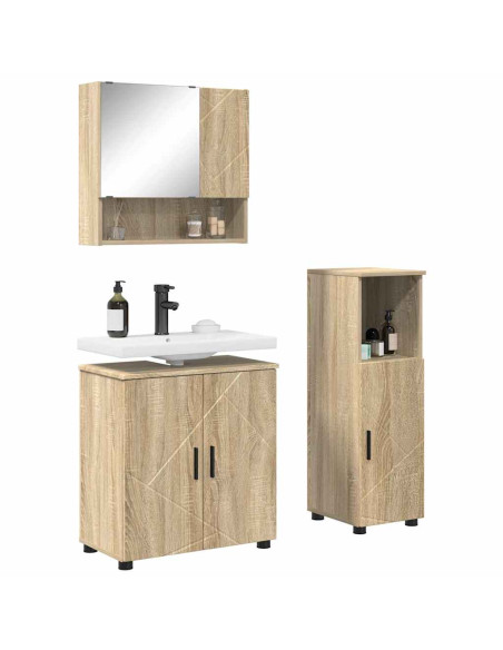 Set di mobili per il bagno con porta 3 pcs Rovere Sonoma