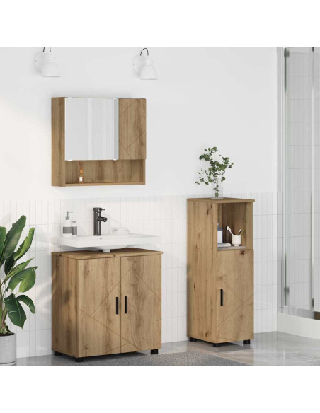 Set di mobili per il bagno 3 pz Rovere artigianale