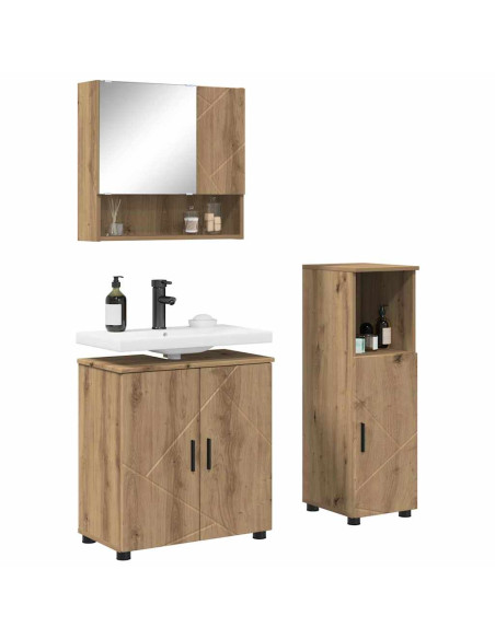 Set di mobili per il bagno 3 pz Rovere artigianale