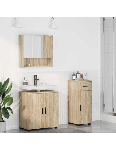 Set di mobili per il bagno con cassetto 3 pcs Rovere Sonoma