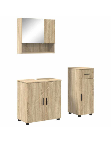 Set di mobili per il bagno con cassetto 3 pcs Rovere Sonoma