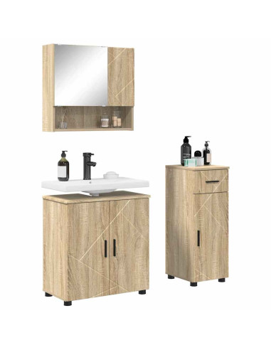 Set di mobili per il bagno con cassetto 3 pcs Rovere Sonoma