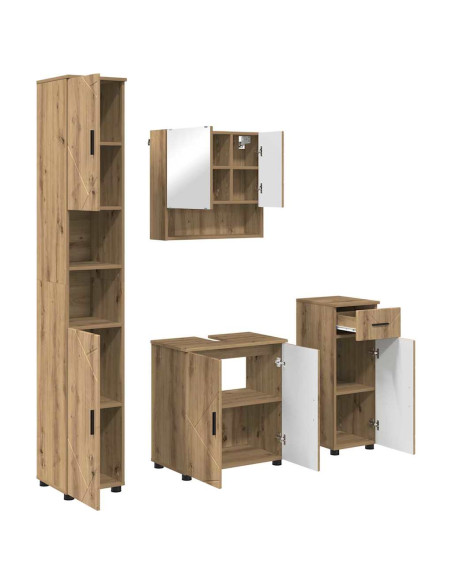 Set di mobili per il bagno 4 pz Rovere artigianale