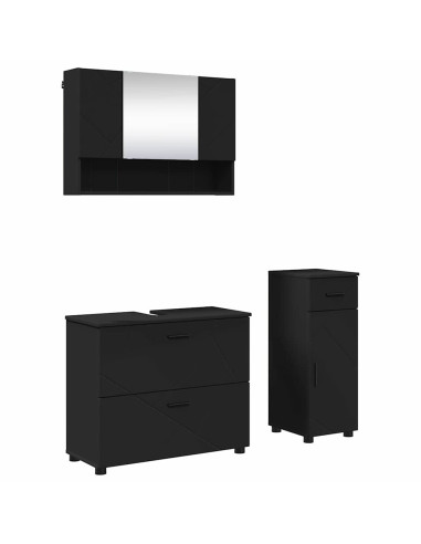 Set di mobili per il bagno con cassetto con porta 3 pcs Nero