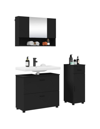 Set di mobili per il bagno con cassetto con porta 3 pcs Nero