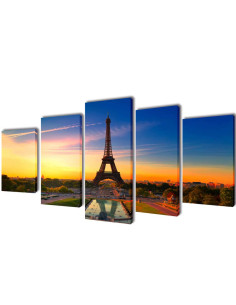 5 pz Set Stampa su Tela da Muro La Torre Eiffel 200 x 100 cm