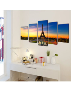 5 pz Set Stampa su Tela da Muro La Torre Eiffel 200 x 100 cm 2
