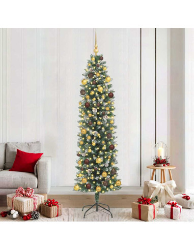 Albero di Natale Artificiale Sottile con 300 LED Verde 210 cm