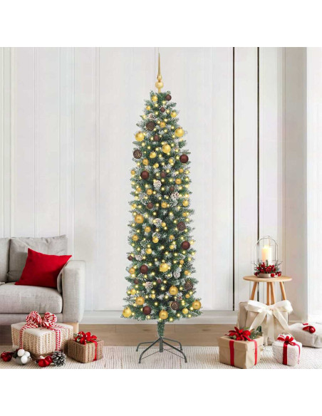 Albero di Natale Artificiale Sottile con 300 LED Verde 210 cm