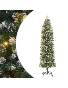 Albero di Natale Artificiale Sottile con 300 LED Verde 210 cm 2