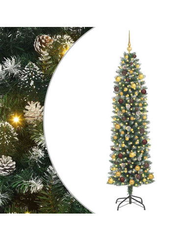 Albero di Natale Artificiale Sottile con 300 LED Verde 210 cm