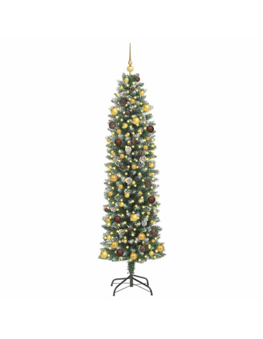 Albero di Natale Artificiale Sottile con 300 LED Verde 210 cm