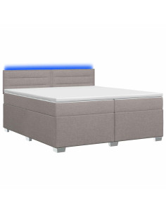 Letto con Box Spring, Materasso e LED Tortora 200 x 200 cm