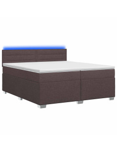 Letto con Box Spring, Materasso e LED Marrone Scuro Tessuto