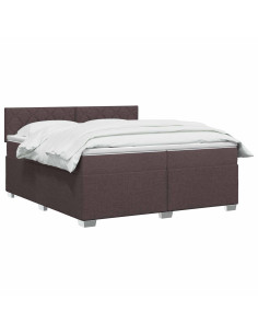 Letto con Box Spring, Materasso e LED Marrone Scuro Tessuto 2