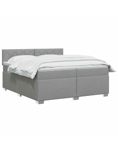 Letto con Box Spring, Materasso e LED Grigio Chiaro Tessuto 2