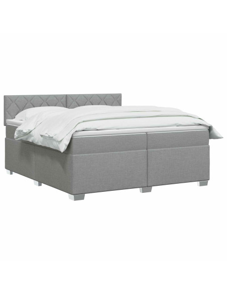 Letto con Box Spring, Materasso e LED Grigio Chiaro Tessuto
