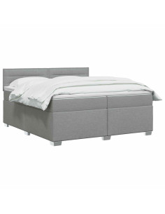 Letto con Box Spring, Materasso e LED Grigio Chiaro Tessuto 2