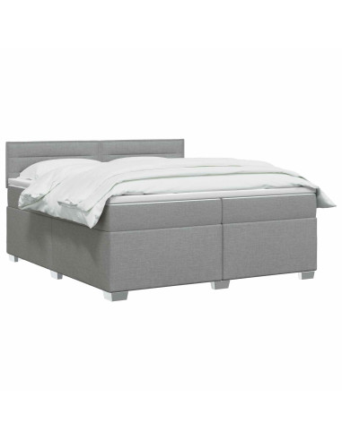 Letto con Box Spring, Materasso e LED Grigio Chiaro Tessuto
