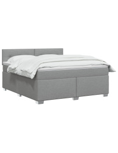 Letto con Box Spring, Materasso e LED Grigio Chiaro Tessuto 2