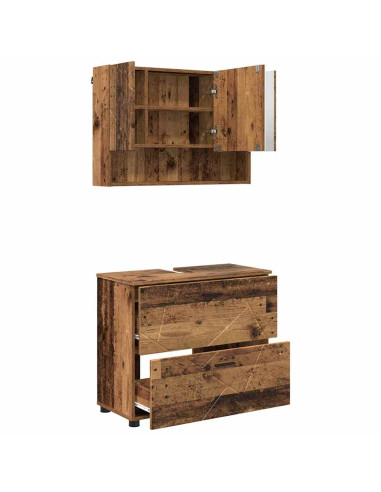 Set di mobili per il bagno con cassetto 2 pcs Legno vecchio