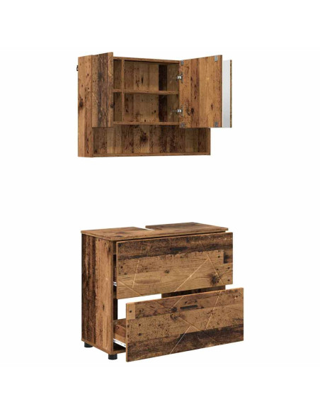Set di mobili per il bagno con cassetto 2 pcs Legno vecchio