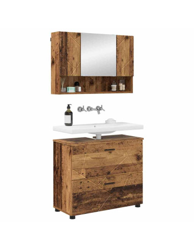 Set di mobili per il bagno con cassetto 2 pcs Legno vecchio