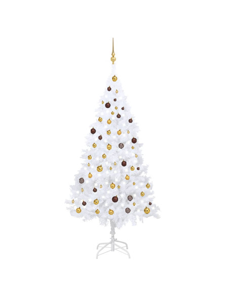 Albero di Natale Preilluminato con Palline Bianco 210 cm PVC