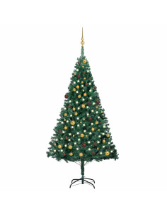 Albero di Natale Preilluminato con Palline Verde 210 cm PVC