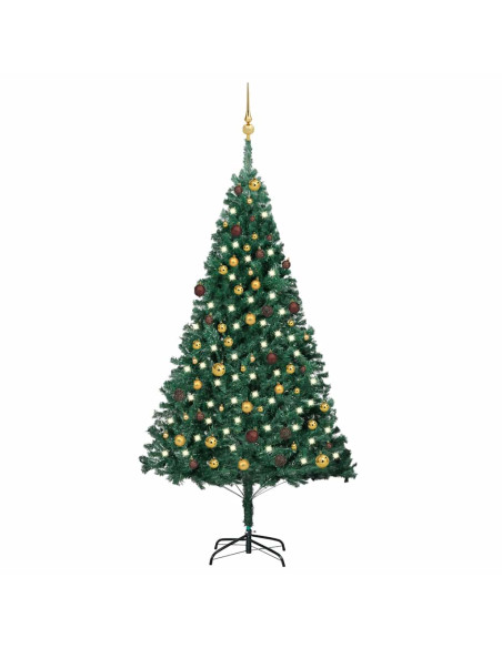 Albero di Natale Preilluminato con Palline Verde 210 cm PVC