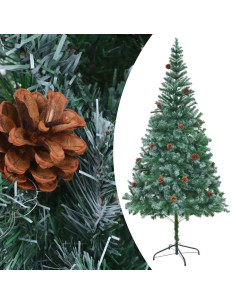 Albero di Natale Preilluminato con Palline e Pigne 210 cm