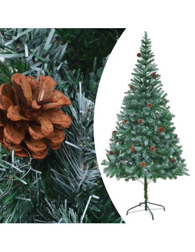 Albero di Natale Preilluminato con Palline e Pigne 210 cm