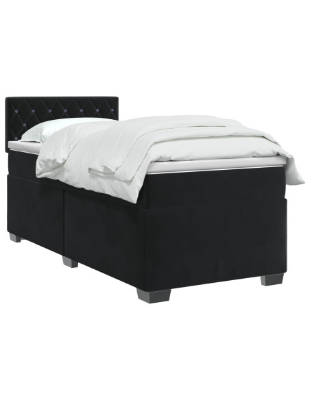 Letto con Box Spring, Materasso e LED Nero 90 x 190 cm Velluto
